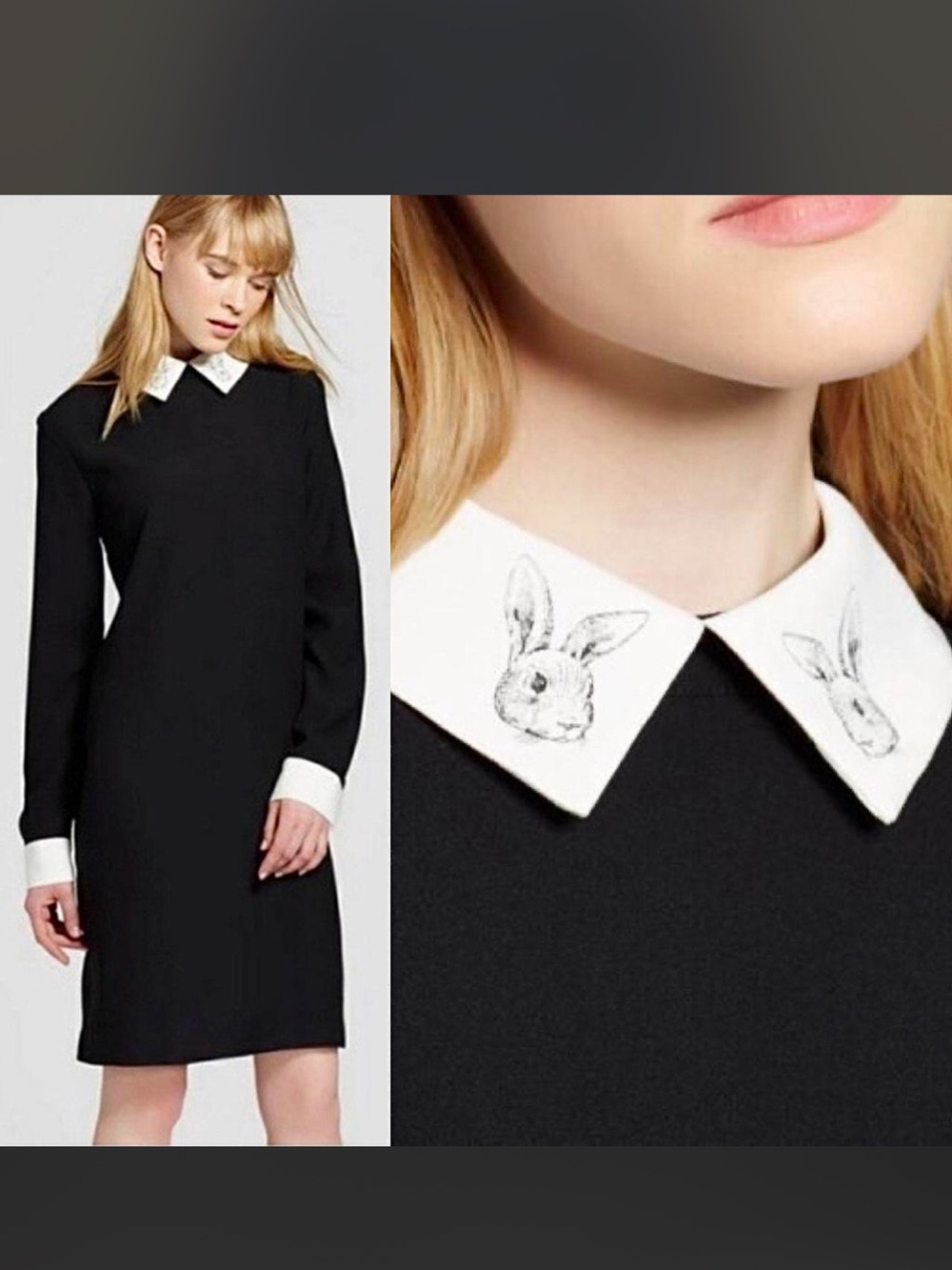 Victoria Beckham for Target Black Dress White Collar with Rabbit